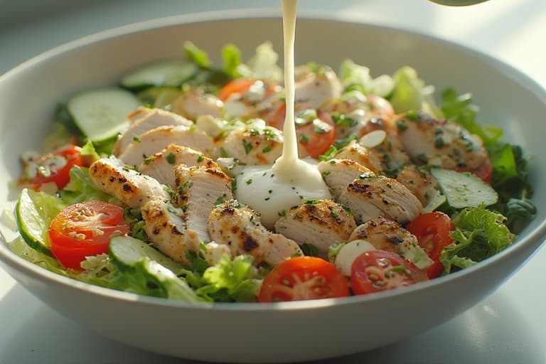 Salada de Frango Grelhado com Molho de Iogurte e Hortelã